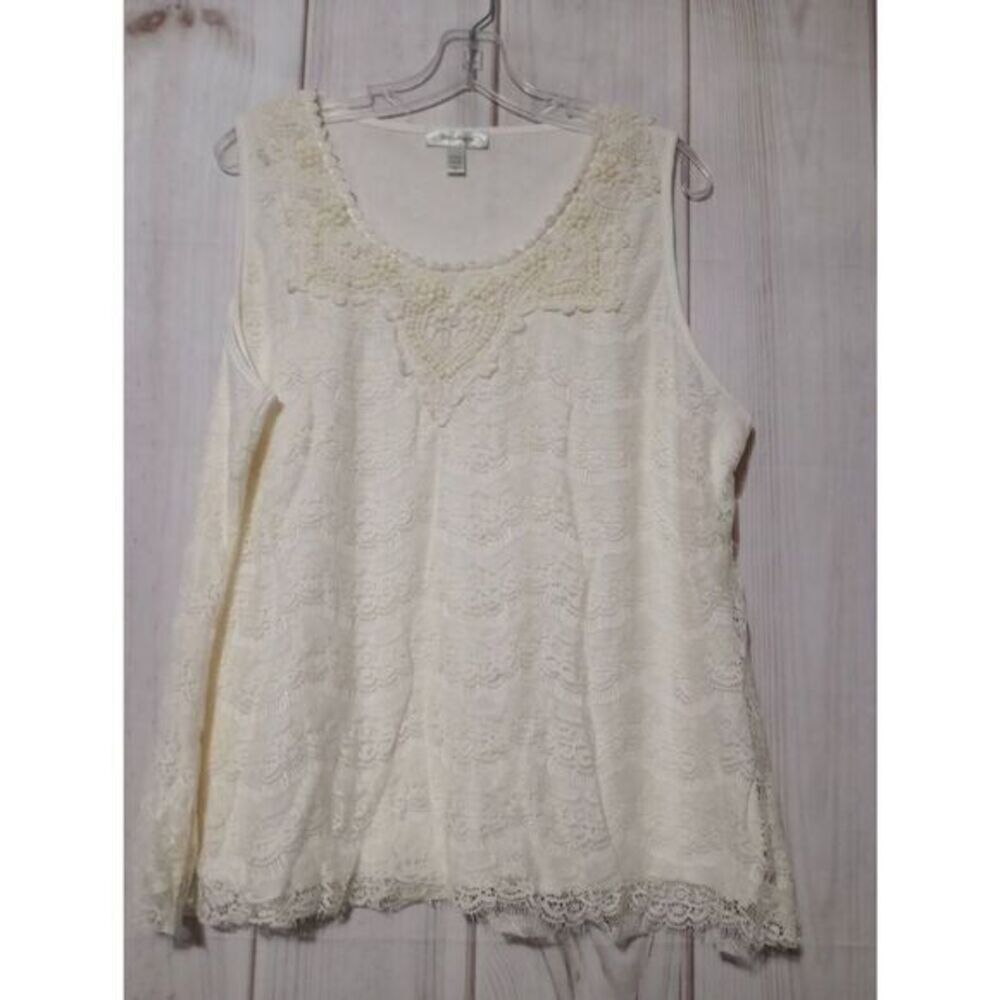 Dressbarn Shirt‎ Ladies 14 Cream Sleeveless Lace Overlay Beaded